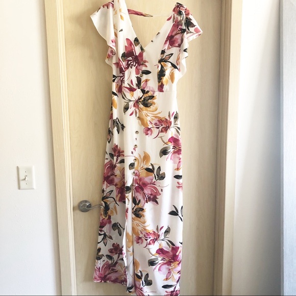 Iz Byer Dresses & Skirts - IZ Beyer | Ivory floral dress with front slit